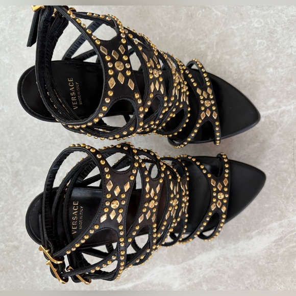 Versace Black Heels with Gold Studs - Picture 4 of 8